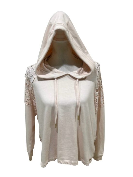 Donna Karan Tops - Donna Karan blush sweatshirt hoodie crochet floral lace size large
